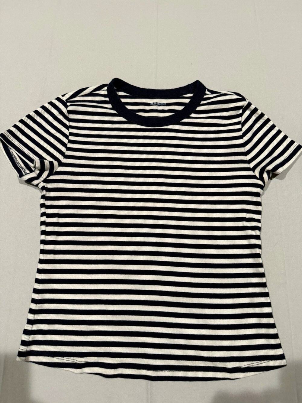 Old Navy Girls Size L Short Sleeve Crew Neck Striped Navy White Knit T-Shirt